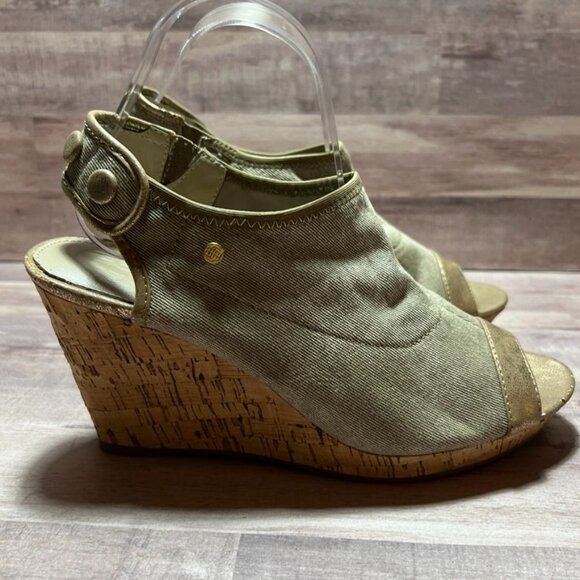 Dana Buchman Womens Wedge Peep-Toe Sandals Size 9 Medium Beige & Gold - Picture 8 of 11